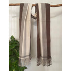 White with brown Loin Loom Shawl Pure Cotton - Viko