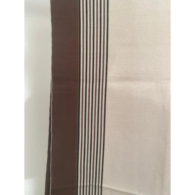 White with brown Loin Loom Shawl Pure Cotton - Viko
