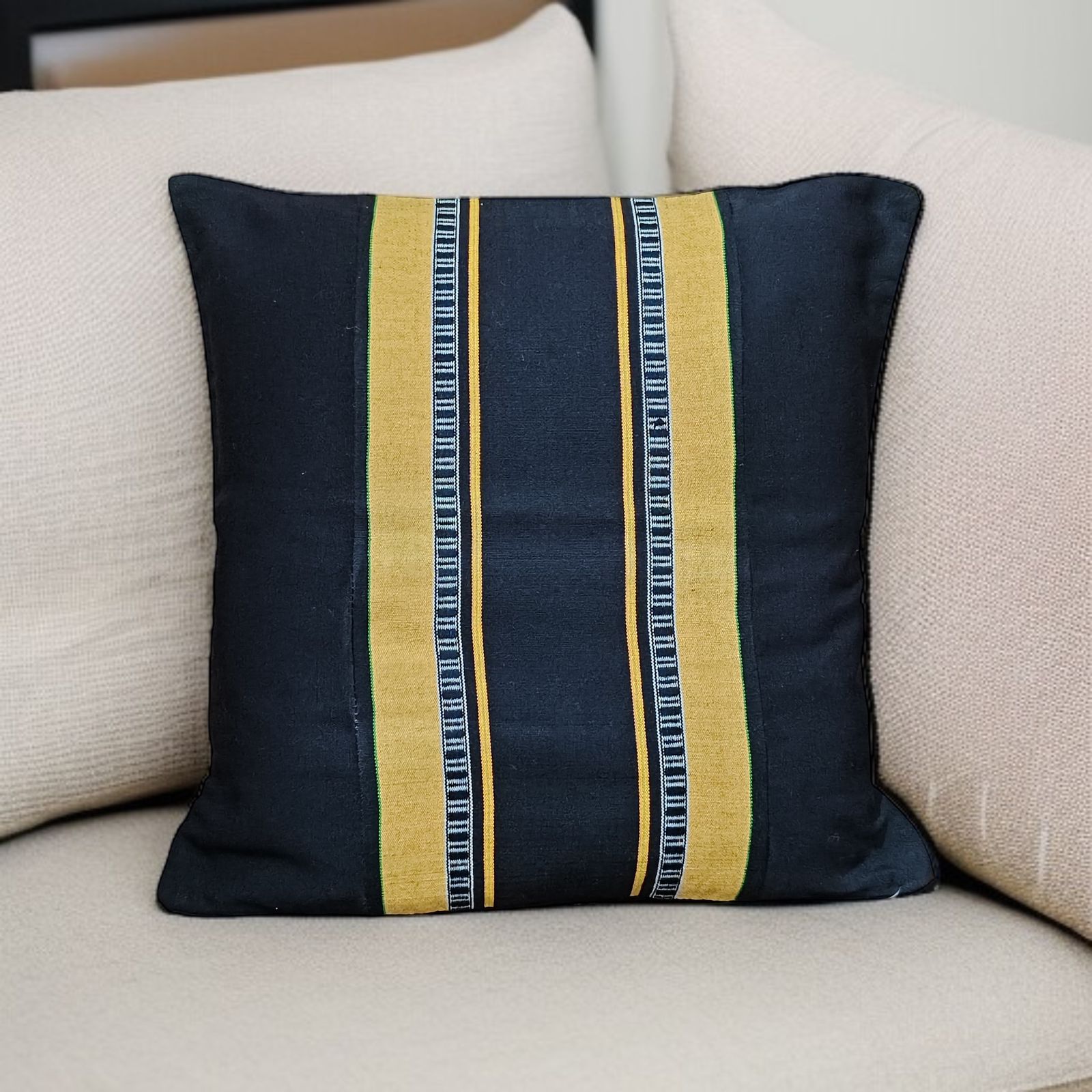 Yellow-Stripe-Black-Cushion-Cover-Single-Piece-Ethnic-Inspirations.