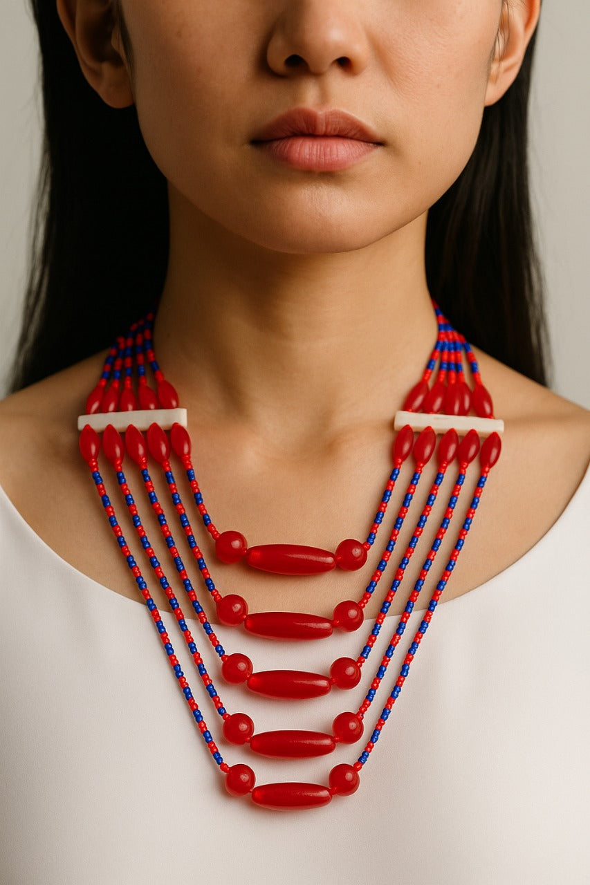 blue-and-red-glass-seed-child beads-AO-necklace-Flower