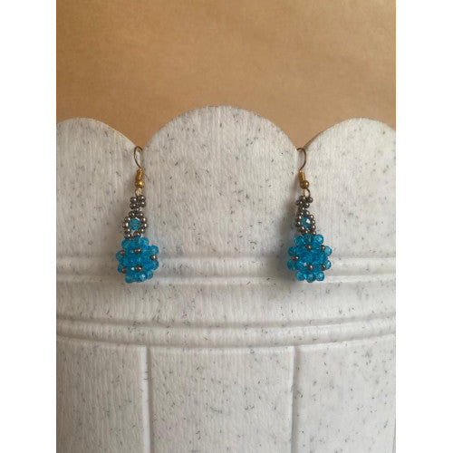 Blue round handcrafted beaded earrings - Flower Child