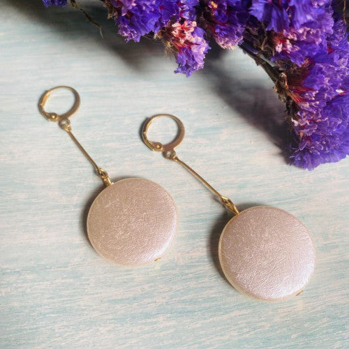 Casual white dangler brass hook earring - Dimasa Ethnic Collections