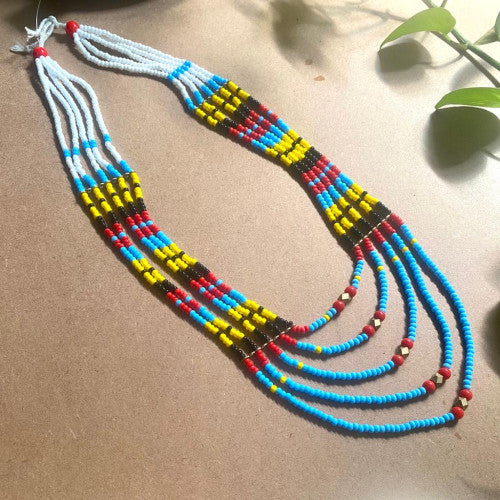 Contemporary White-Sky blue Rihmai Necklace - Dimasa Ethnic Collections