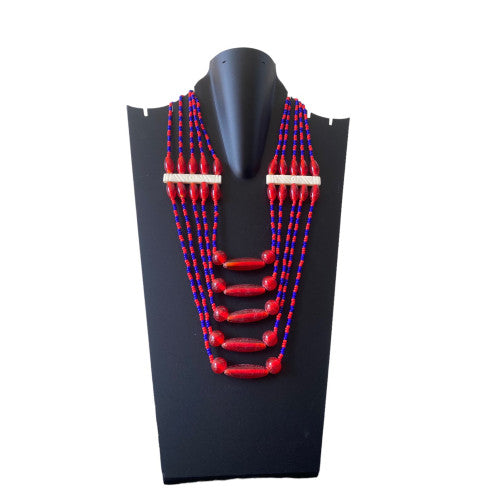 Blue And Red Glass Seed Beads AO Necklace - Flower Child