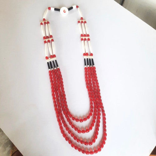 Mens three half strands and four layered red beaded necklace- S&L Jewellery
