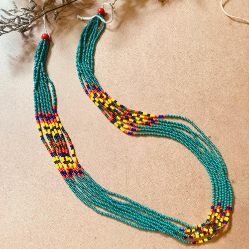 Green Multi-Strings Tribal beads Necklace - Dimasa Ethnic Collections