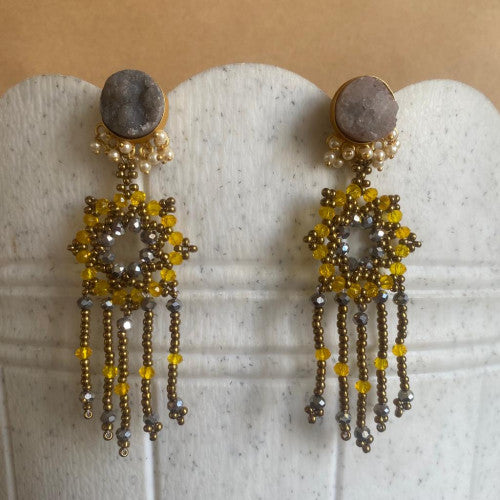 Handcrafted Sparkling Marigold earrings - Flower Child