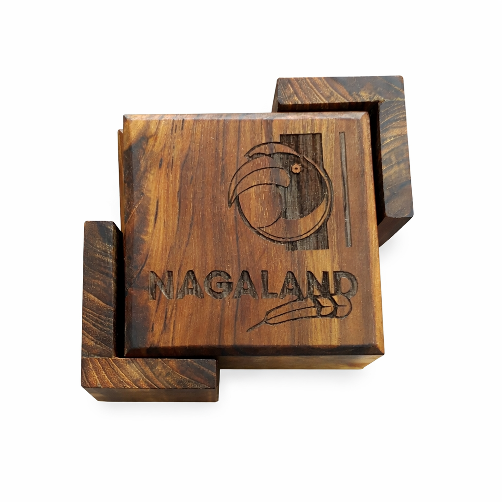 Wooden block with 'Nagaland' engraving on a white background