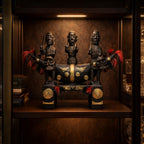 Relic Symbol Of Naga Tradition with Mithun Horn Log Drum with Three Naga Warriors