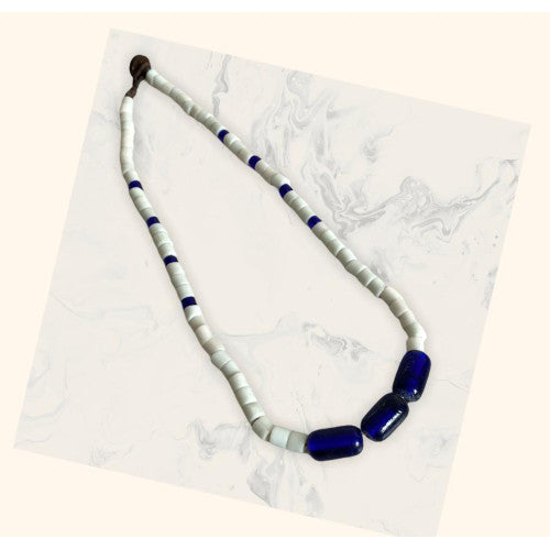 Elegant white beads with royal glass blue beads