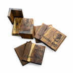 Set of wooden coasters with 'Nagaland' branding on a white background