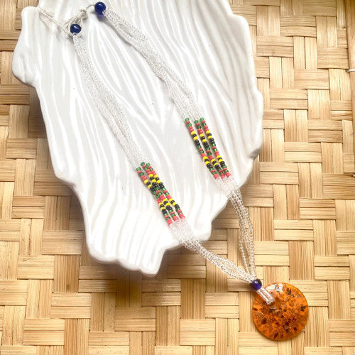 Orange Resin Pendant Glass Beads Necklace - Dimasa Ethnic Collections