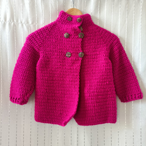 Knitted Pink coat for girl - Aren Crochet