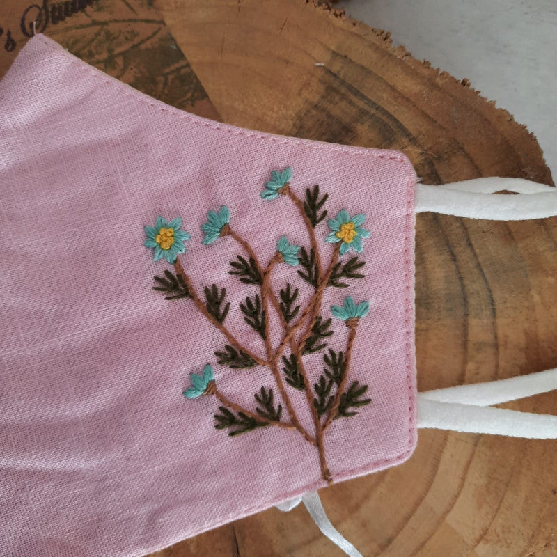 Pink Embroidered face mask - Ikali Studio