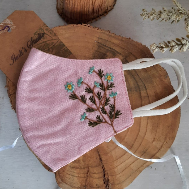 Pink Embroidered face mask - Ikali Studio