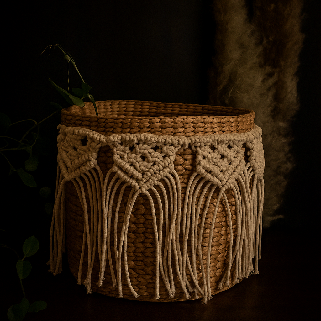 Boho macramé garland water reed basket- Indigi Craft